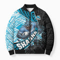 Cronulla Sutherland Sharks Rugby Bomber Puffer Jacket Tribal Polynesian Power Art - Lightning Mascot
