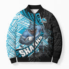 Cronulla Sutherland Sharks Rugby Bomber Puffer Jacket Tribal Polynesian Power Art - Lightning Mascot