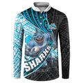 Cronulla Sutherland Sharks Rugby Button Sweatshirt Tribal Polynesian Power Art - Lightning Mascot