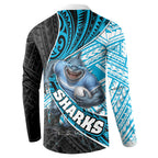 Cronulla Sutherland Sharks Rugby Button Sweatshirt Tribal Polynesian Power Art - Lightning Mascot