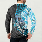 Cronulla Sutherland Sharks Rugby Button Sweatshirt Tribal Polynesian Power Art - Lightning Mascot