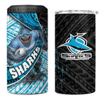 Cronulla Sutherland Sharks Rugby 4 in 1 Can Cooler Tumbler Tribal Polynesian Power Art - Lightning Mascot