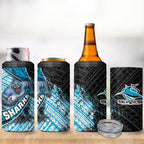 Cronulla Sutherland Sharks Rugby 4 in 1 Can Cooler Tumbler Tribal Polynesian Power Art - Lightning Mascot
