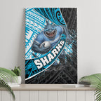 Cronulla Sutherland Sharks Rugby Canvas Wall Art Tribal Polynesian Power Art - Lightning Mascot