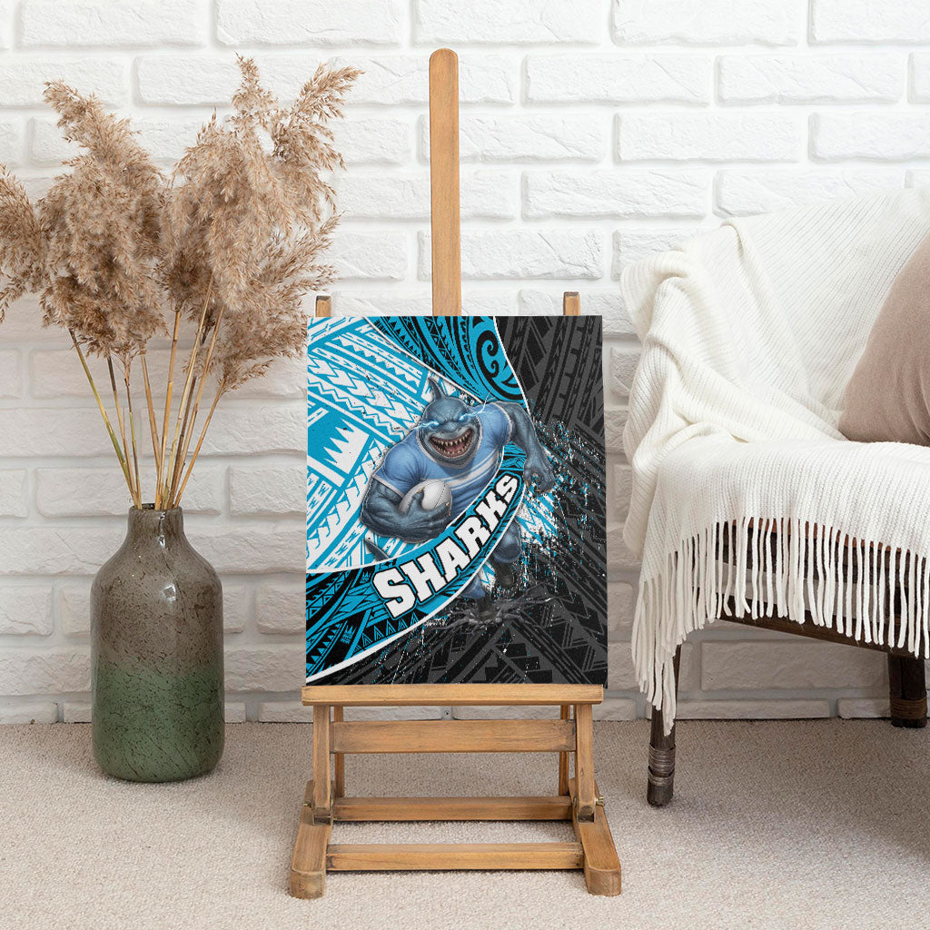 Cronulla Sutherland Sharks Rugby Canvas Wall Art Tribal Polynesian Power Art - Lightning Mascot