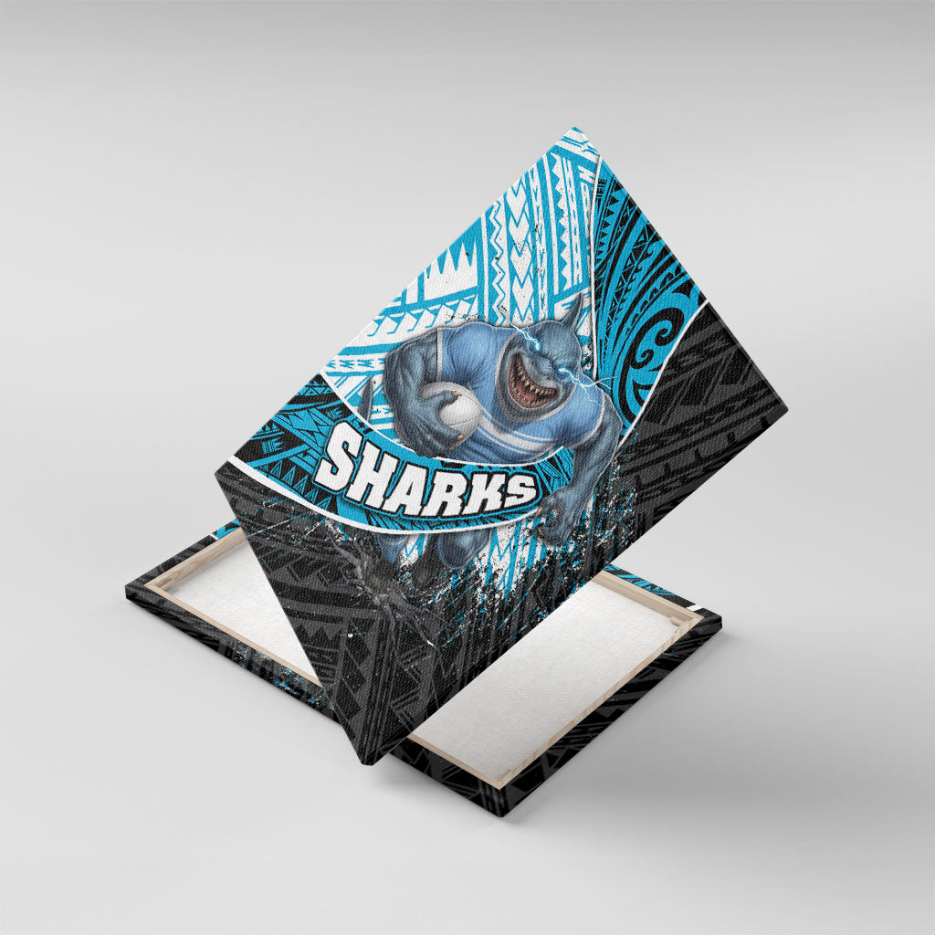 Cronulla Sutherland Sharks Rugby Canvas Wall Art Tribal Polynesian Power Art - Lightning Mascot