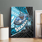 Cronulla Sutherland Sharks Rugby Canvas Wall Art Tribal Polynesian Power Art - Lightning Mascot