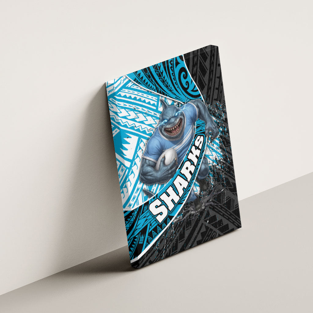 Cronulla Sutherland Sharks Rugby Canvas Wall Art Tribal Polynesian Power Art - Lightning Mascot