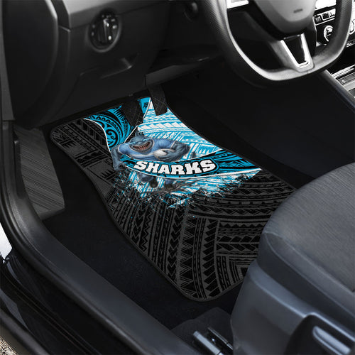 Cronulla Sutherland Sharks Rugby Car Mats Tribal Polynesian Power Art - Lightning Mascot