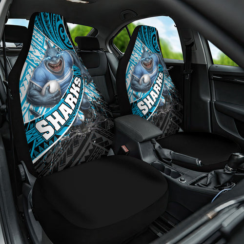 Cronulla Sutherland Sharks Rugby Car Seat Cover Tribal Polynesian Power Art - Lightning Mascot