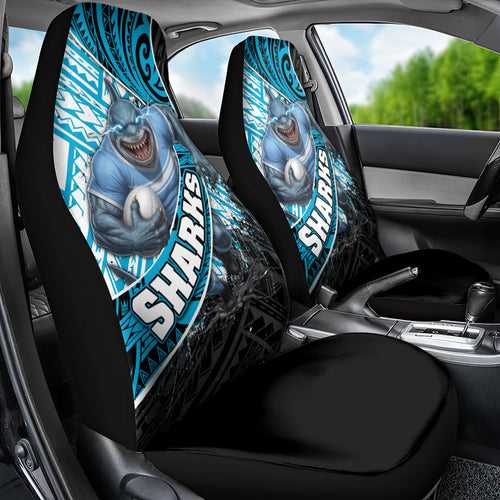 Cronulla Sutherland Sharks Rugby Car Seat Cover Tribal Polynesian Power Art - Lightning Mascot