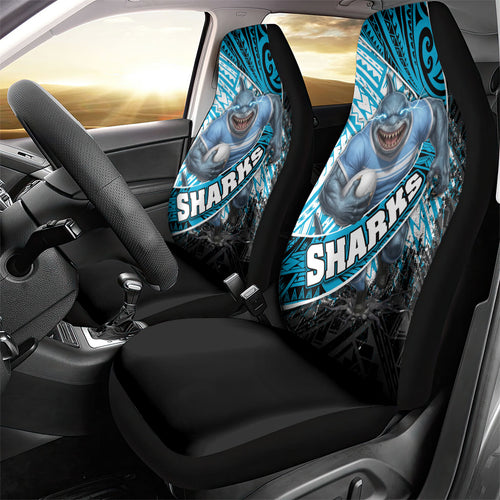 Cronulla Sutherland Sharks Rugby Car Seat Cover Tribal Polynesian Power Art - Lightning Mascot
