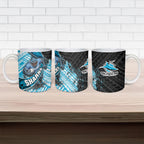 Cronulla Sutherland Sharks Rugby Ceramic Mug Tribal Polynesian Power Art - Lightning Mascot