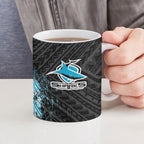 Cronulla Sutherland Sharks Rugby Ceramic Mug Tribal Polynesian Power Art - Lightning Mascot