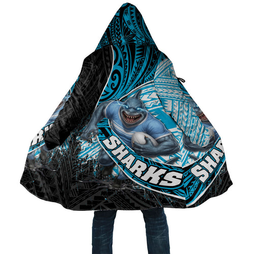 Cronulla Sutherland Sharks Rugby Cloak Tribal Polynesian Power Art - Lightning Mascot