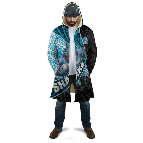 Cronulla Sutherland Sharks Rugby Cloak Tribal Polynesian Power Art - Lightning Mascot
