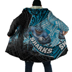 Cronulla Sutherland Sharks Rugby Cloak Tribal Polynesian Power Art - Lightning Mascot