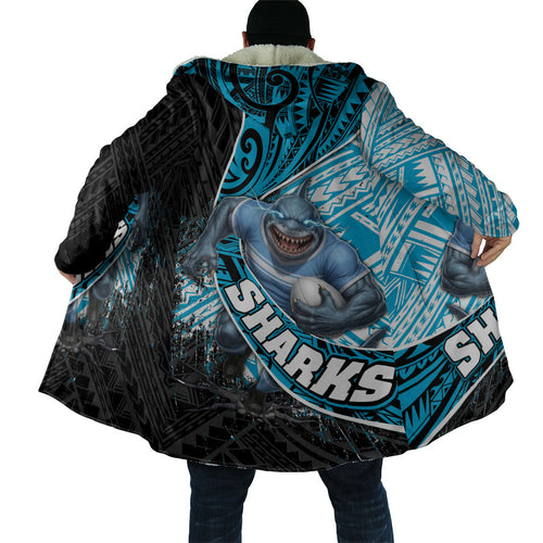 Cronulla Sutherland Sharks Rugby Cloak Tribal Polynesian Power Art - Lightning Mascot