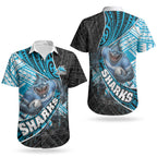 Cronulla Sutherland Sharks Rugby Couples Matching Mermaid Dress and Hawaiian Shirt Tribal Polynesian Power Art - Lightning Mascot