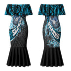 Cronulla Sutherland Sharks Rugby Couples Matching Mermaid Dress and Hawaiian Shirt Tribal Polynesian Power Art - Lightning Mascot