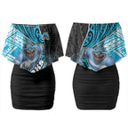 Cronulla Sutherland Sharks Rugby Couples Matching Off Shoulder Short Dress and Hawaiian Shirt Tribal Polynesian Power Art - Lightning Mascot
