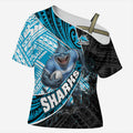 Cronulla Sutherland Sharks Rugby Cross Shoulder Shirt Tribal Polynesian Power Art - Lightning Mascot
