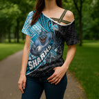 Cronulla Sutherland Sharks Rugby Cross Shoulder Shirt Tribal Polynesian Power Art - Lightning Mascot