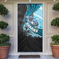 Cronulla Sutherland Sharks Rugby Door Cover Tribal Polynesian Power Art - Lightning Mascot