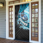 Cronulla Sutherland Sharks Rugby Door Cover Tribal Polynesian Power Art - Lightning Mascot