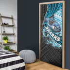 Cronulla Sutherland Sharks Rugby Door Cover Tribal Polynesian Power Art - Lightning Mascot