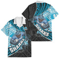 Cronulla Sutherland Sharks Rugby Family Matching Puletasi and Hawaiian Shirt Tribal Polynesian Power Art - Lightning Mascot