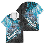 Cronulla Sutherland Sharks Rugby Family Matching Tank Maxi Dress and Hawaiian Shirt Tribal Polynesian Power Art - Lightning Mascot