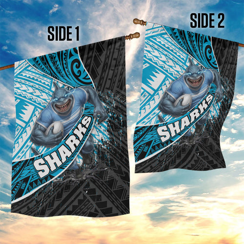 Cronulla Sutherland Sharks Rugby Garden Flag Tribal Polynesian Power Art - Lightning Mascot