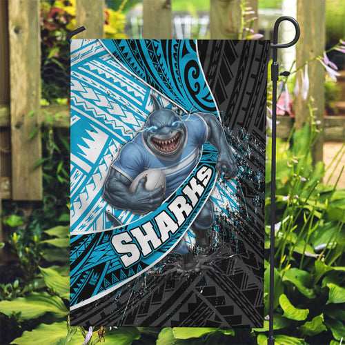 Cronulla Sutherland Sharks Rugby Garden Flag Tribal Polynesian Power Art - Lightning Mascot