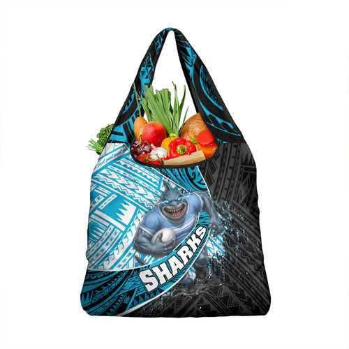 Cronulla Sutherland Sharks Rugby Grocery Bag Tribal Polynesian Power Art - Lightning Mascot