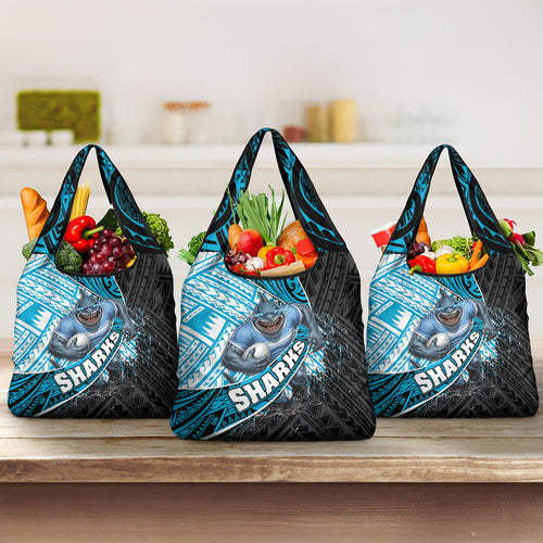 Cronulla Sutherland Sharks Rugby Grocery Bag Tribal Polynesian Power Art - Lightning Mascot