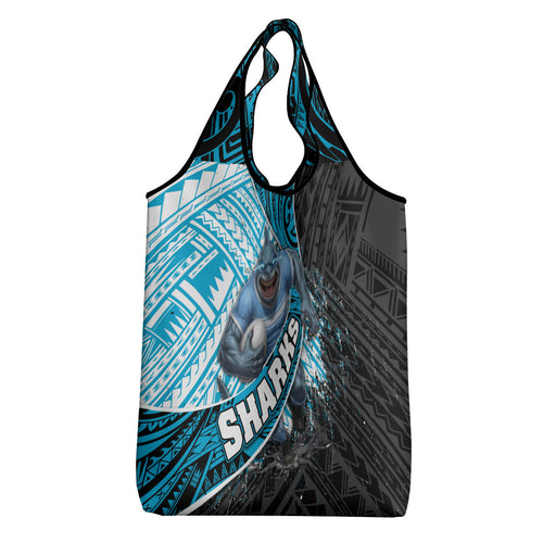 Cronulla Sutherland Sharks Rugby Grocery Bag Tribal Polynesian Power Art - Lightning Mascot