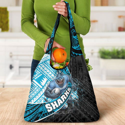 Cronulla Sutherland Sharks Rugby Grocery Bag Tribal Polynesian Power Art - Lightning Mascot