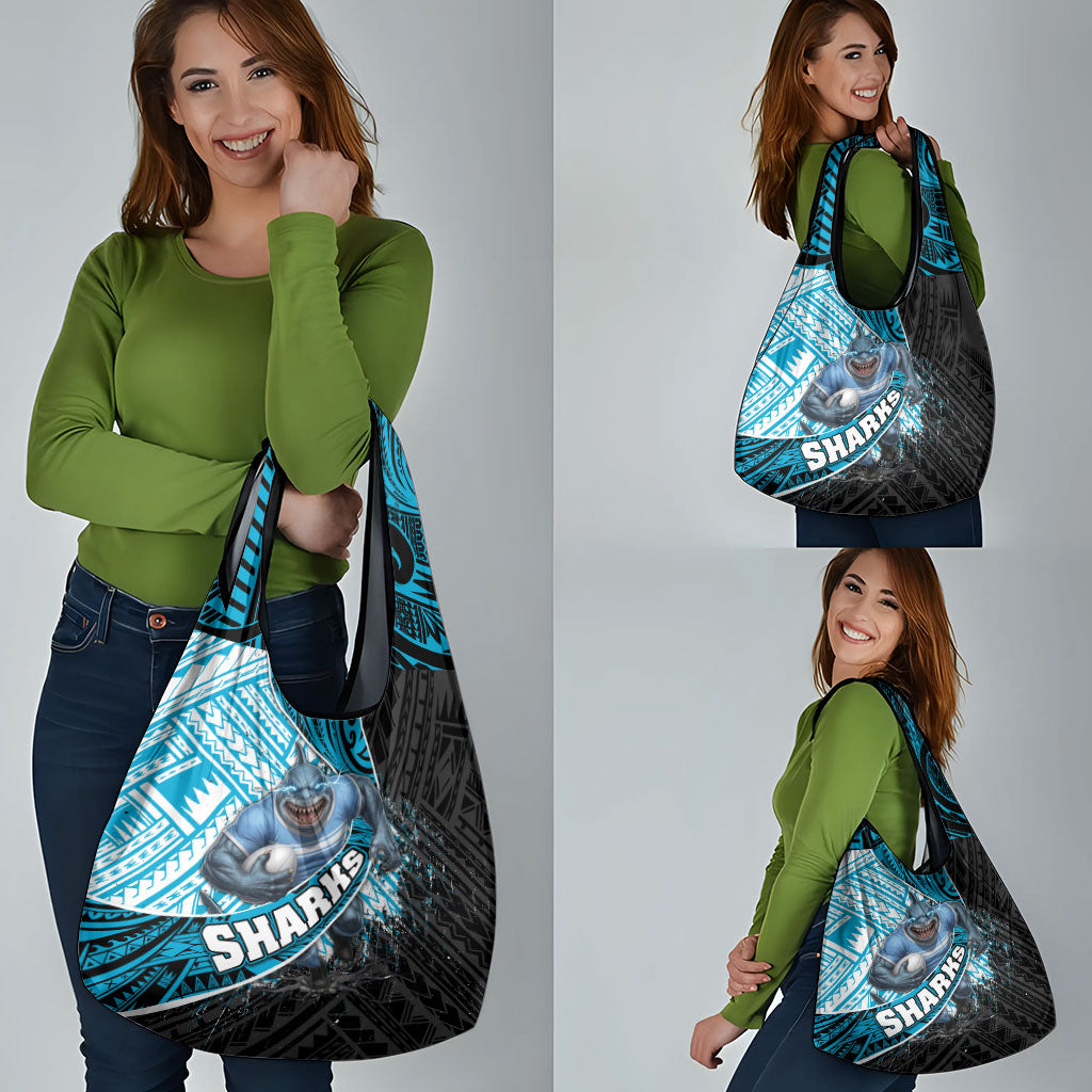 Cronulla Sutherland Sharks Rugby Grocery Bag Tribal Polynesian Power Art - Lightning Mascot