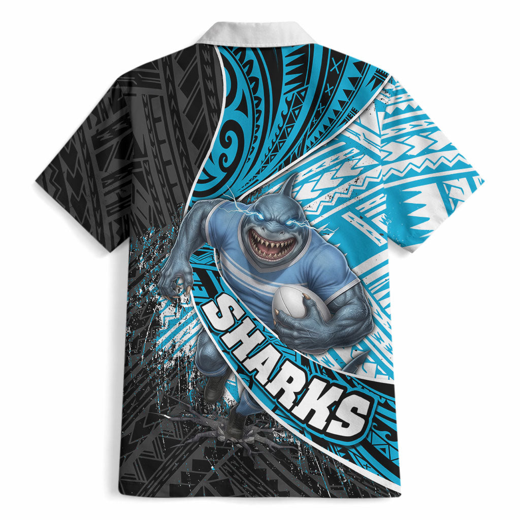 Cronulla Sutherland Sharks Rugby Hawaiian Shirt Tribal Polynesian Power Art - Lightning Mascot