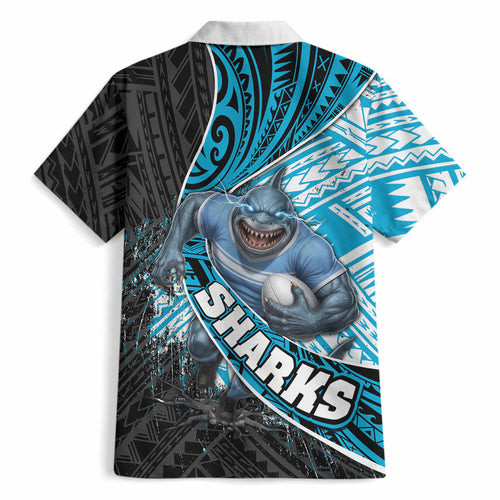 Cronulla Sutherland Sharks Rugby Hawaiian Shirt Tribal Polynesian Power Art - Lightning Mascot