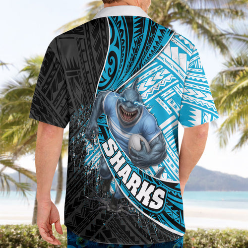 Cronulla Sutherland Sharks Rugby Hawaiian Shirt Tribal Polynesian Power Art - Lightning Mascot