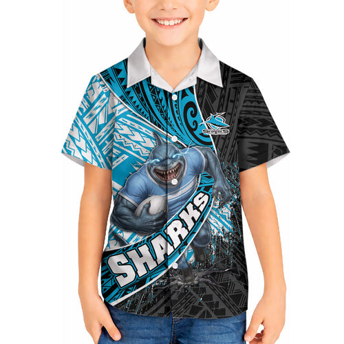 Cronulla Sutherland Sharks Rugby Hawaiian Shirt Tribal Polynesian Power Art - Lightning Mascot