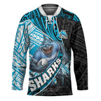 Cronulla Sutherland Sharks Rugby Hockey Jersey Tribal Polynesian Power Art - Lightning Mascot