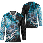 Cronulla Sutherland Sharks Rugby Hockey Jersey Tribal Polynesian Power Art - Lightning Mascot