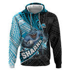 Cronulla Sutherland Sharks Rugby Hoodie Tribal Polynesian Power Art - Lightning Mascot