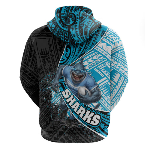 Cronulla Sutherland Sharks Rugby Hoodie Tribal Polynesian Power Art - Lightning Mascot