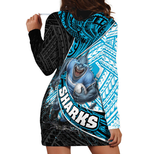 Cronulla Sutherland Sharks Rugby Hoodie Dress Tribal Polynesian Power Art - Lightning Mascot