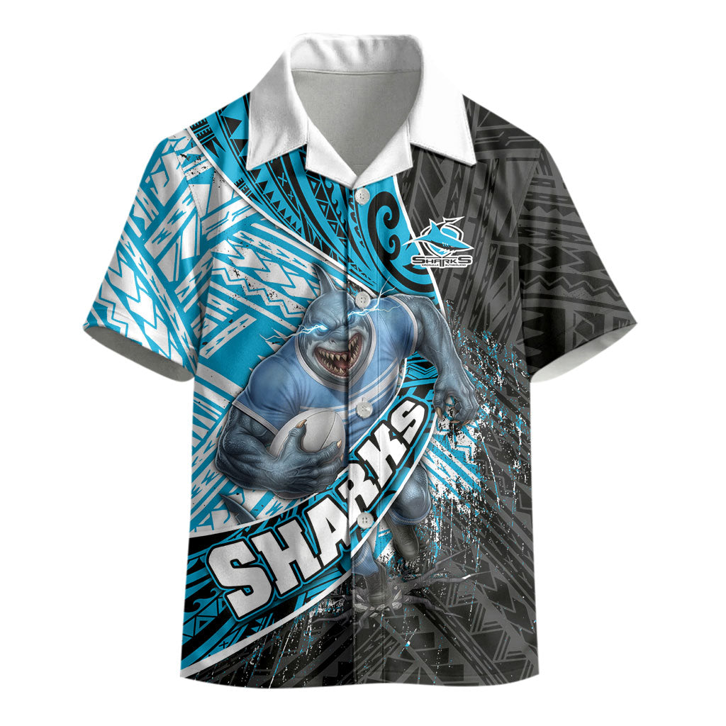 Cronulla Sutherland Sharks Rugby Kid Hawaiian Shirt Tribal Polynesian Power Art - Lightning Mascot