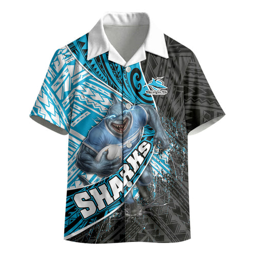 Cronulla Sutherland Sharks Rugby Kid Hawaiian Shirt Tribal Polynesian Power Art - Lightning Mascot